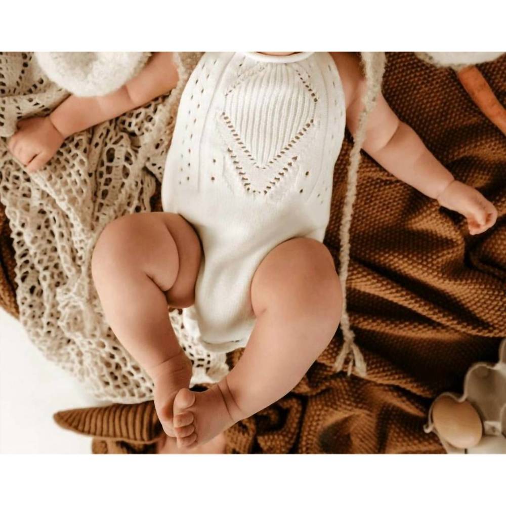 NEW BAILEY'S BLOSSOMS baby girls drake crochet halter romper in white